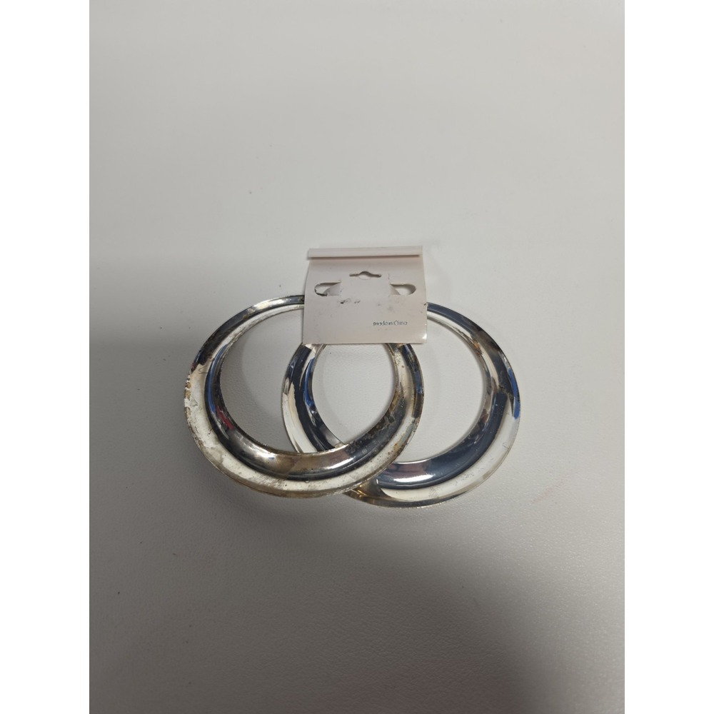 Vintage Chunky Silver Tone Hoop Earrings Aged Patina 3in LARGE OVERSIZED Metal - Picture 4 of 5